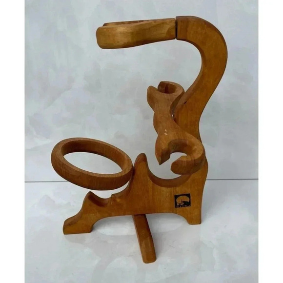 Handmade Folding Wood Wine Bottle Holder Rack Pourer Brown 13"x9" - Picture 1 of 9